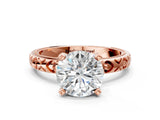 Rose gold Round Solitaire Diamond Engagement Ring with XO Engraved Band and Four-Prong Setting