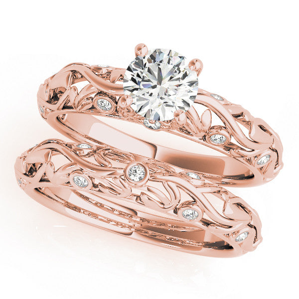 Rose gold Round Solitaire Diamond Leaf Vine Band with Prong Setting 1