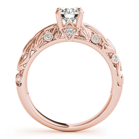 Rose gold Round Solitaire Diamond Leaf Vine Band with Prong Setting 2