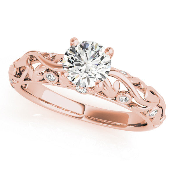 Rose gold Round Solitaire Diamond Leaf Vine Band with Prong Setting