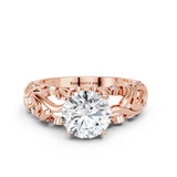 14K Rose Gold 1.00 Carat E VS1 Round Solitaire Diamond Leaf Vine Band with Prong Setting