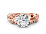 Rose gold Round Solitaire Diamond Leaf Vine Band with Prong Setting_39