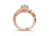 Rose gold Round Solitaire Diamond Leaf Vine Band with Prong Setting_42