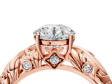 Rose gold Round Solitaire Diamond Leaf Vine Band with Prong Setting_43