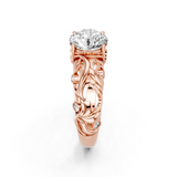 14K Rose Gold 1.00 Carat E VS1 Round Solitaire Diamond Leaf Vine Band with Prong Setting