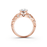 14K Rose Gold 1.00 Carat E VS1 Round Solitaire Diamond Leaf Vine Band with Prong Setting