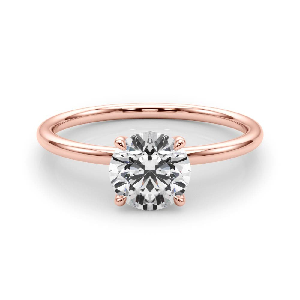 Rose gold Round Solitaire Diamond Ring with 4-Prong Setting on a Classic Band 1