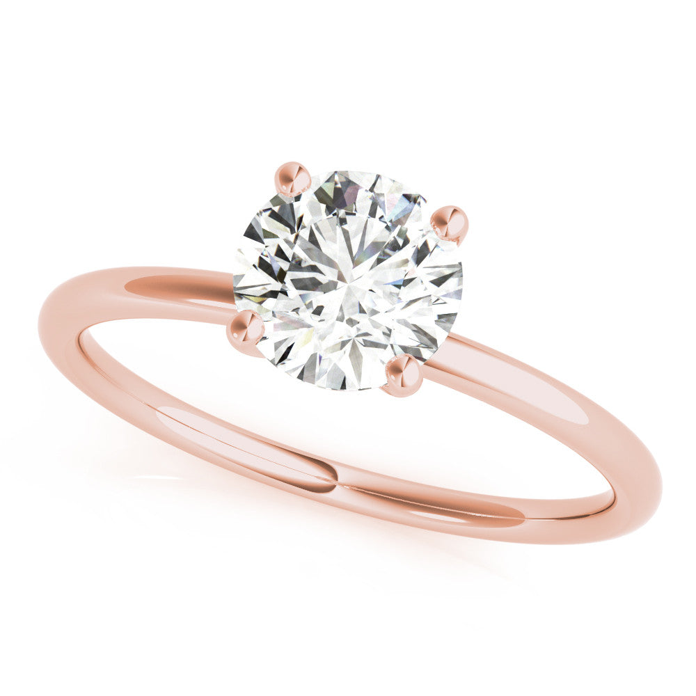 Rose gold Round Solitaire Diamond Ring with 4-Prong Setting on a Classic Band