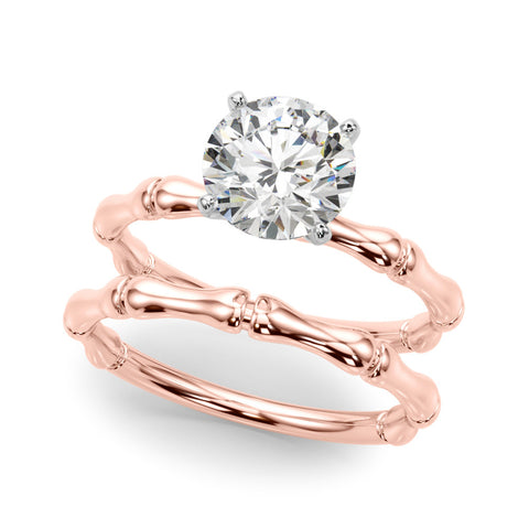 Rose gold Round Solitaire Diamond Ring with Bamboo Band and Four-Prong Setting 1