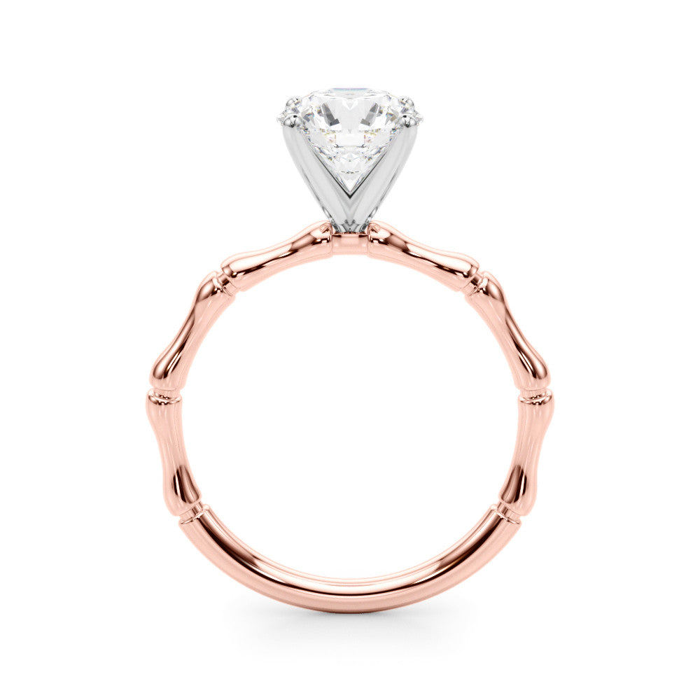 Rose gold Round Solitaire Diamond Ring with Bamboo Band and Four-Prong Setting 2