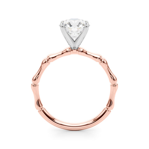 Rose gold Round Solitaire Diamond Ring with Bamboo Band and Four-Prong Setting 2
