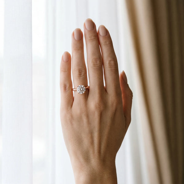 Rose gold Round Solitaire Diamond Ring with Bamboo Band and Four-Prong Setting