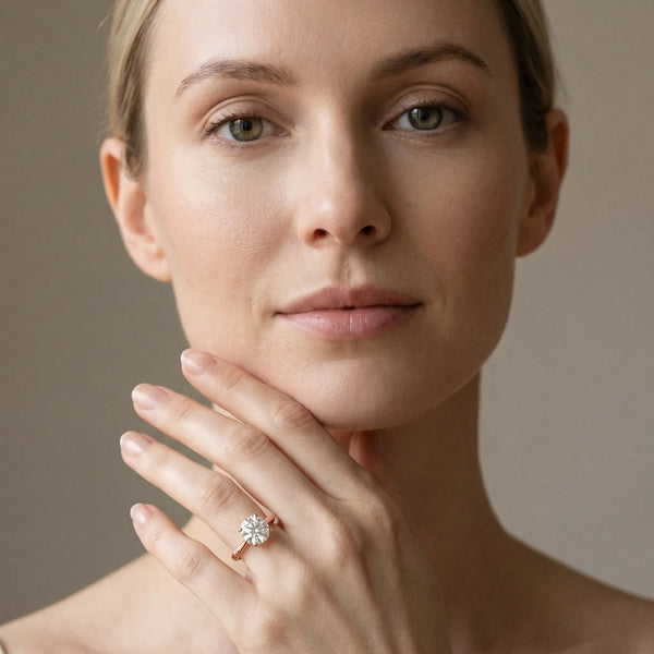 Rose gold Round Solitaire Diamond Ring with Bamboo Band and Four-Prong Setting