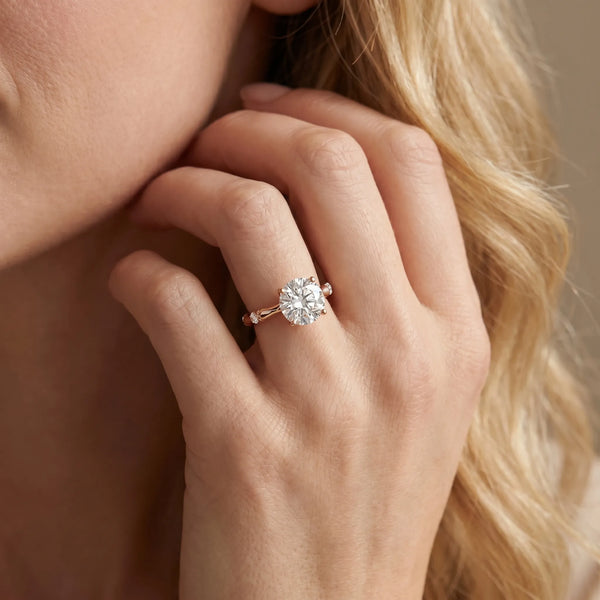 Rose gold Round Solitaire Diamond Ring with Bamboo Band and Four-Prong Setting