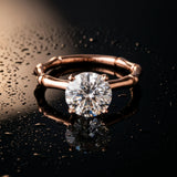 Rose gold Round Solitaire Diamond Ring with Bamboo Band and Four-Prong Setting_16
