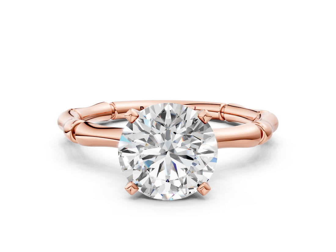 Rose gold Round Solitaire Diamond Ring with Bamboo Band and Four-Prong Setting_28