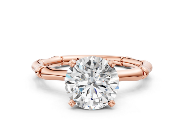 Rose gold Round Solitaire Diamond Ring with Bamboo Band and Four-Prong Setting
