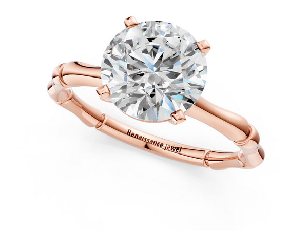 Rose gold Round Solitaire Diamond Ring with Bamboo Band and Four-Prong Setting