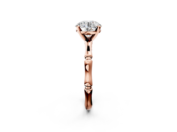 Rose gold Round Solitaire Diamond Ring with Bamboo Band and Four-Prong Setting