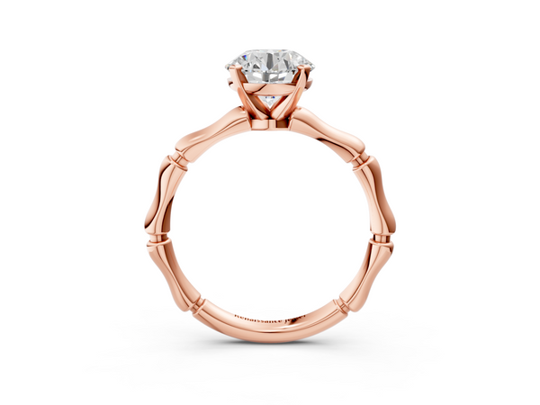 Rose gold Round Solitaire Diamond Ring with Bamboo Band and Four-Prong Setting