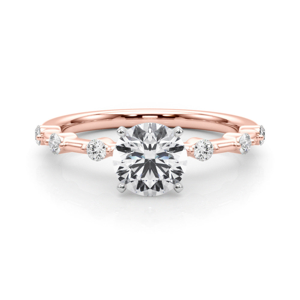 Rose gold Round Solitaire Diamond Ring with Bezel Set Side Stones and Prong Setting 1