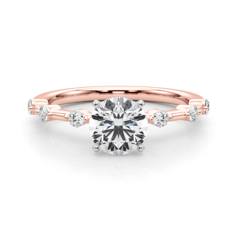 Rose gold Round Solitaire Diamond Ring with Bezel Set Side Stones and Prong Setting 1