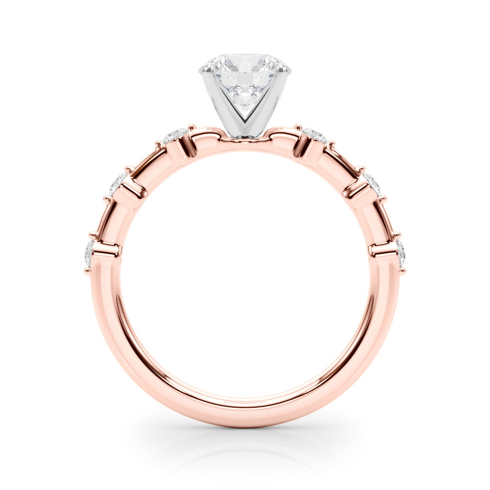 Rose gold Round Solitaire Diamond Ring with Bezel Set Side Stones and Prong Setting 2