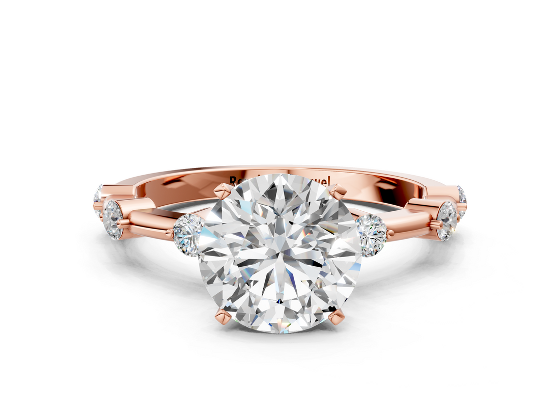Rose gold Round Solitaire Diamond Ring with Bezel Set Side Stones and Prong Setting_26