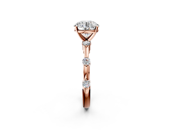 Rose Gold Round Side Stone Engagement Ring Setting with Spaced Bar Set Accents