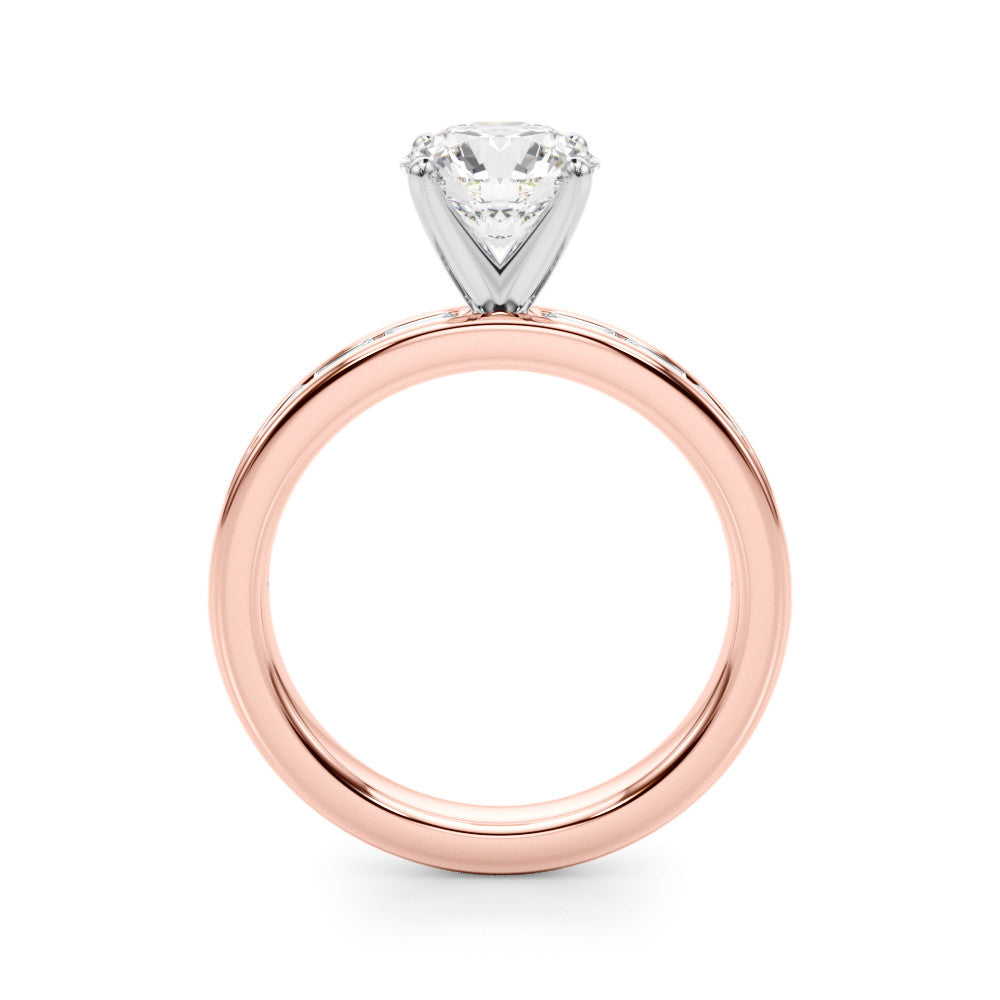 Rose gold Round Solitaire Diamond Ring with Channel-Set Baguette Band and Four-Prong Setting 2