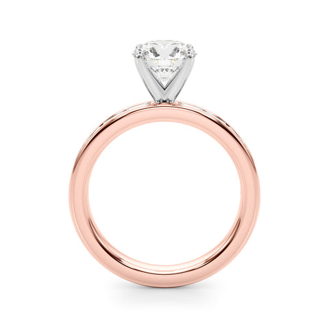 Rose gold Round Solitaire Diamond Ring with Channel-Set Baguette Band and Four-Prong Setting 2
