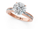Rose gold Round Solitaire Diamond Ring with Channel-Set Baguette Band and Four-Prong Setting_94