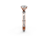 Rose gold Round Solitaire Diamond Ring with Channel-Set Baguette Band and Four-Prong Setting_95