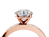 Rose gold Round Solitaire Diamond Ring with Channel-Set Baguette Band and Four-Prong Setting_97