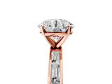 Rose gold Round Solitaire Diamond Ring with Channel-Set Baguette Band and Four-Prong Setting_98