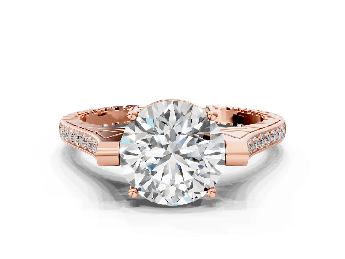 Rose gold Round Solitaire Diamond Ring with Channel Set Band and Bezel Prong Setting_80