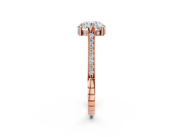 Rose Gold Round Vintage Cathedral Engagement Ring Setting with Engraved Sides and Pave