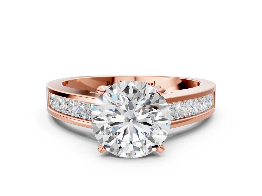 Rose gold Round Solitaire Diamond Ring with Channel-Set Band and Four-Prong Setting_6