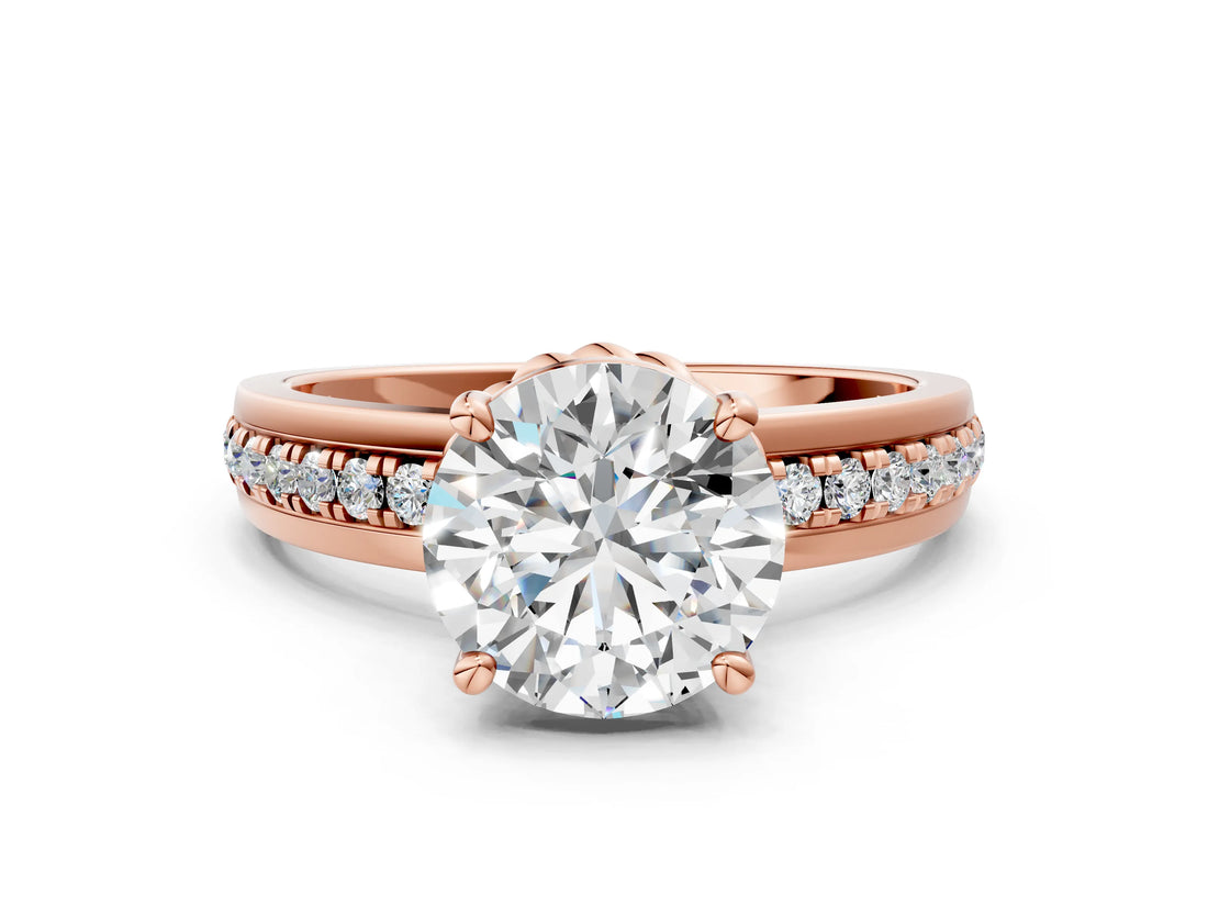 Rose gold Round Solitaire Diamond Ring with Channel Set Band and Six-Prong Setting_50