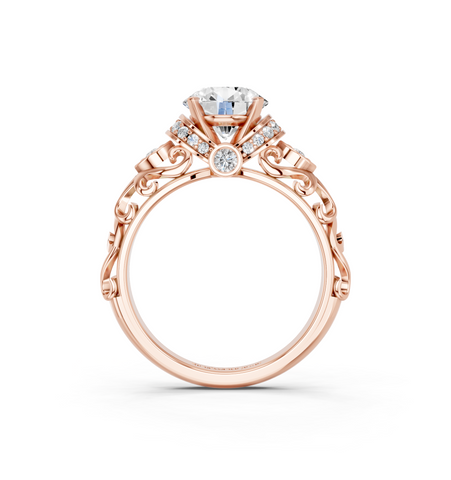 Rose gold Round Solitaire Diamond Ring with Filigree Band and Four-Prong Setting_10