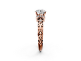 Rose gold Round Solitaire Diamond Ring with Filigree Band and Four-Prong Setting_57