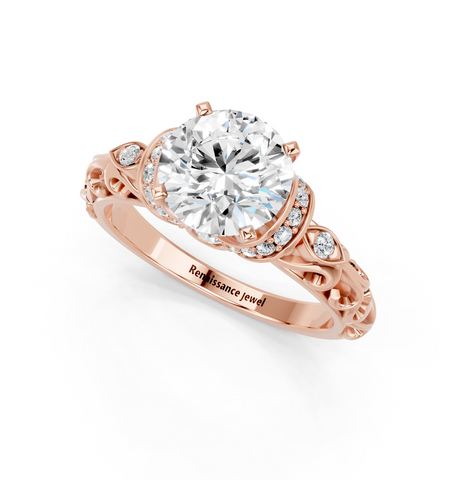 Rose gold Round Solitaire Diamond Ring with Filigree Band and Four-Prong Setting_8