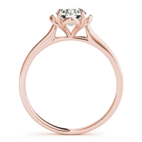 Rose gold Round Solitaire Diamond Ring with Floral Prong Setting and Classic Band