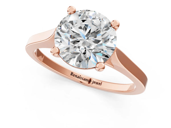 Rose gold Round Solitaire Diamond Ring with Four-Prong Setting and Tapered Band
