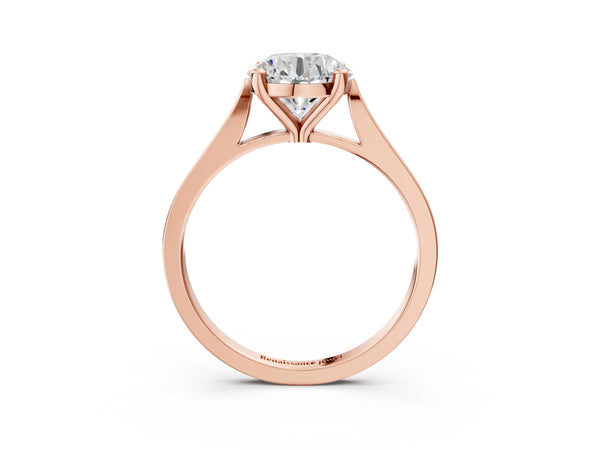 Rose gold Round Solitaire Diamond Ring with Four-Prong Setting and Tapered Band