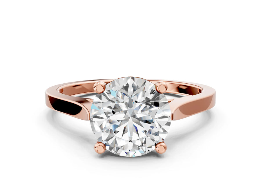 Rose gold Round Solitaire Diamond Ring with Four-Prong Setting and Tapered Band