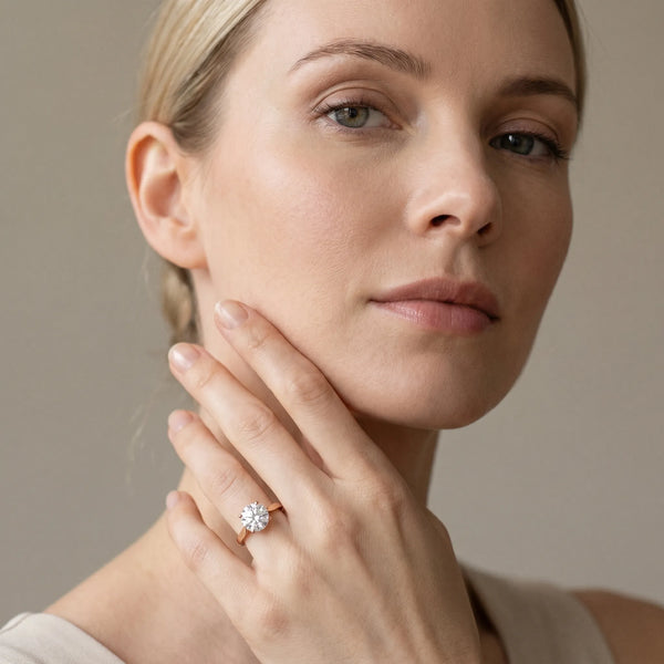 Rose gold Round Solitaire Diamond Ring with Four-Prong Setting and Tapered Band