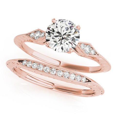 Rose gold Round Solitaire Diamond Ring with Milgrain Band and Four-Prong Setting 1