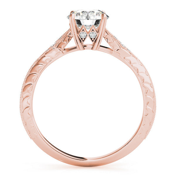 Rose gold Round Solitaire Diamond Ring with Milgrain Band and Four-Prong Setting 2