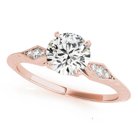Rose gold Round Solitaire Diamond Ring with Milgrain Band and Four-Prong Setting